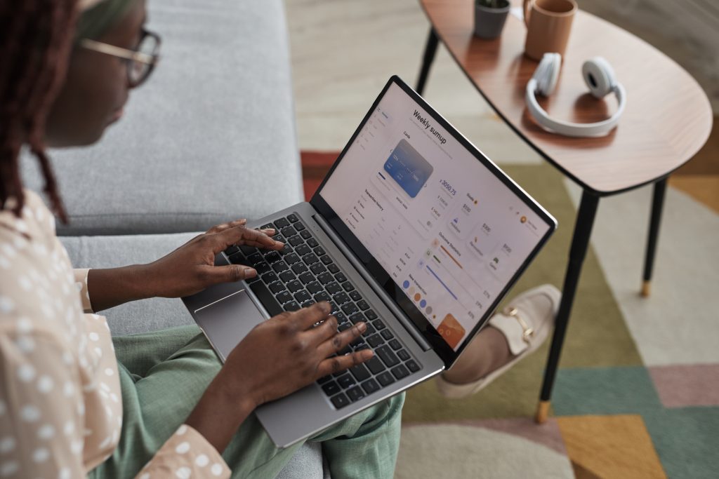 Young African American Woman using Online Banking
